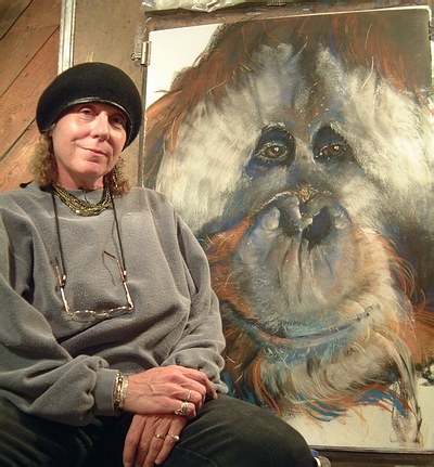 Artist Sue Buck with Azy Drawing